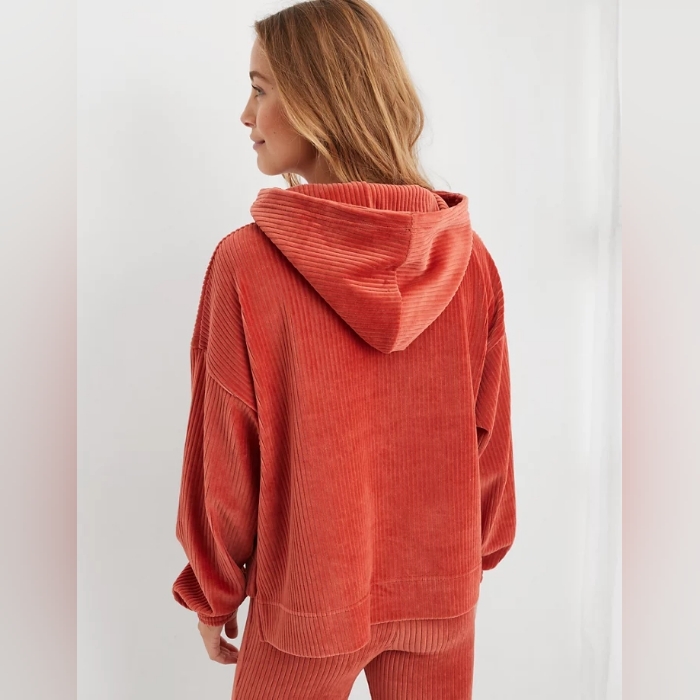 Aerie Groove-On Velour Hoodie Burned Orange Sz Xl